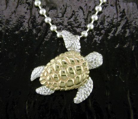 14K/SS Medium Turtle Pendant